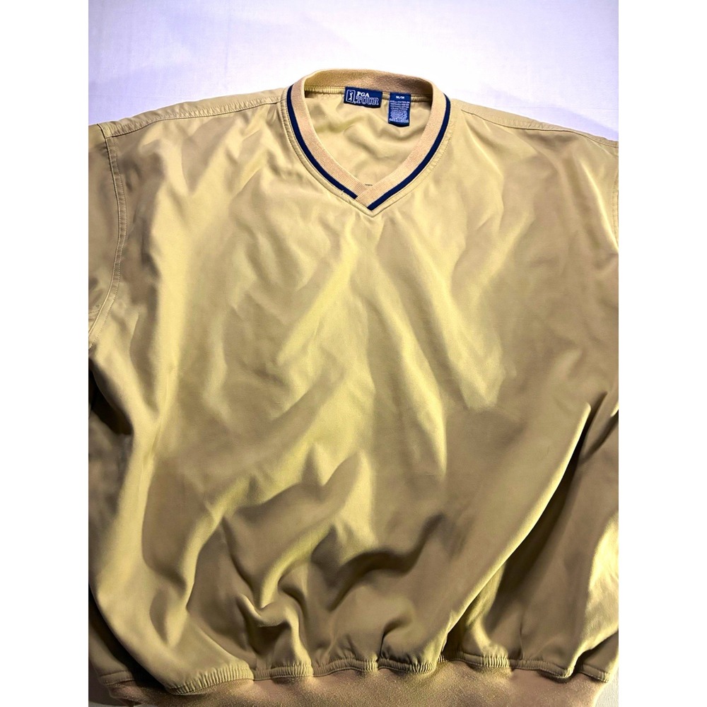 PGA TOUR Men's M Beige V-Neck Pullover Lined Golf Windbreaker Jacket Logo